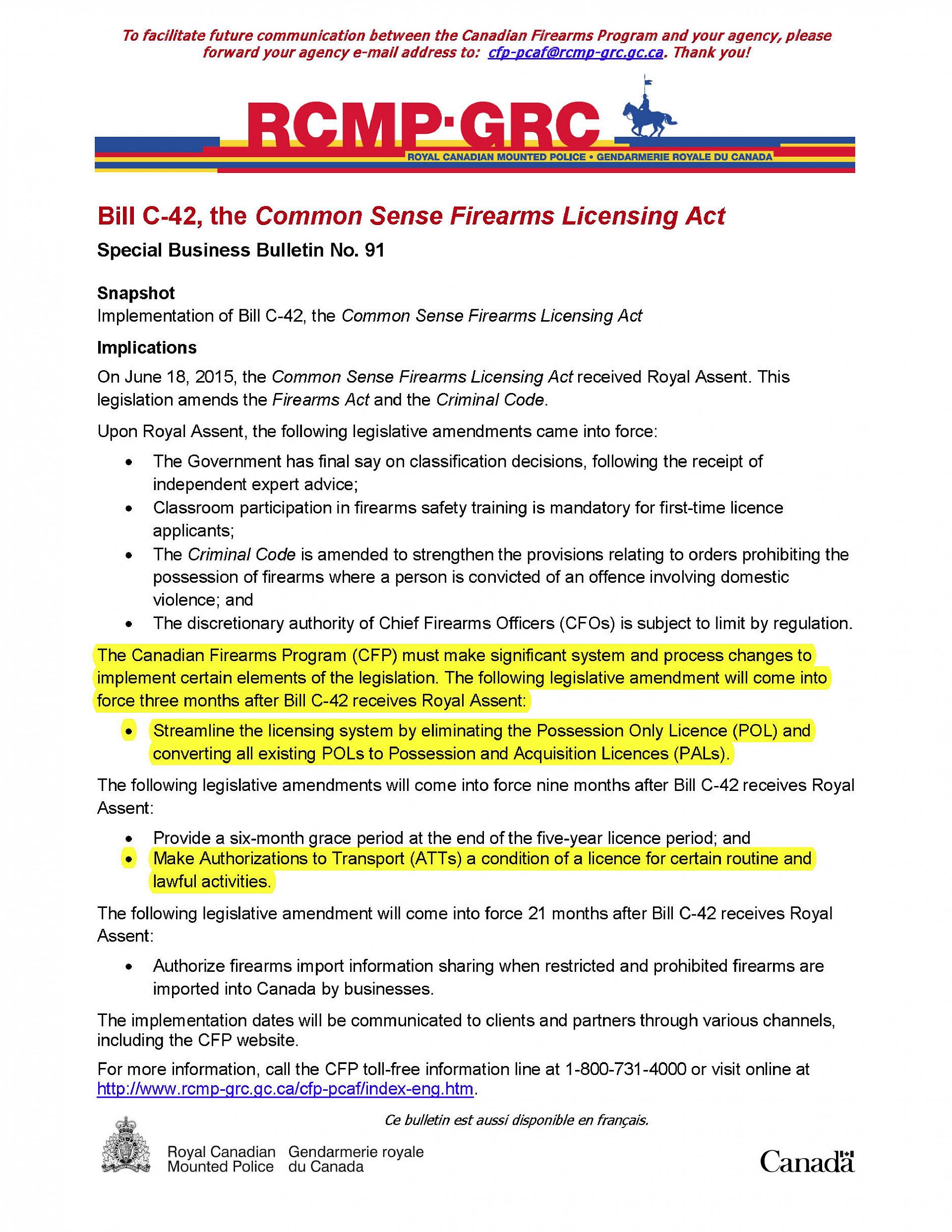 Bill C-42 as of June 2015