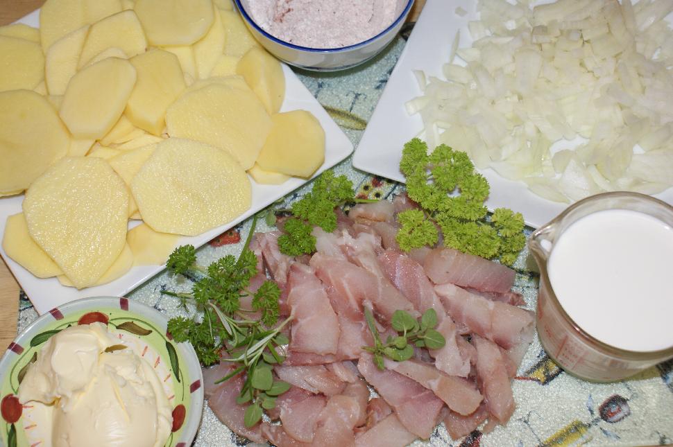 Scalloped burbot casserole ingredients