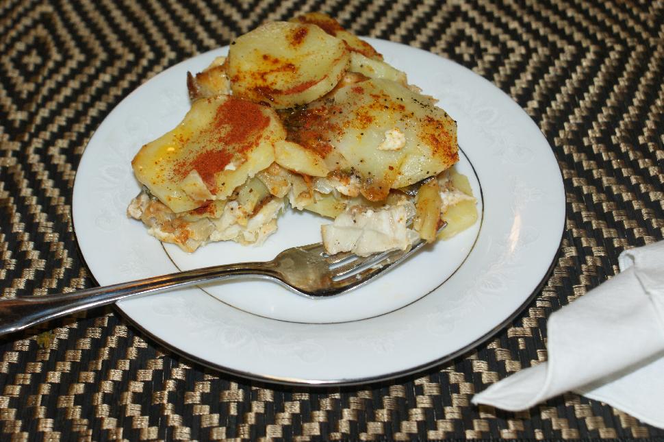 Scalloped burbot casserole