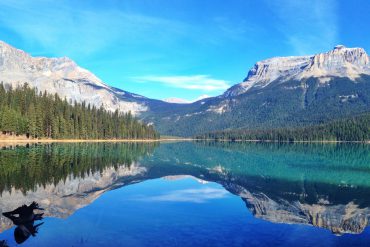 Beautiful mountain reflection at Emerald Lake in Yoho National Park