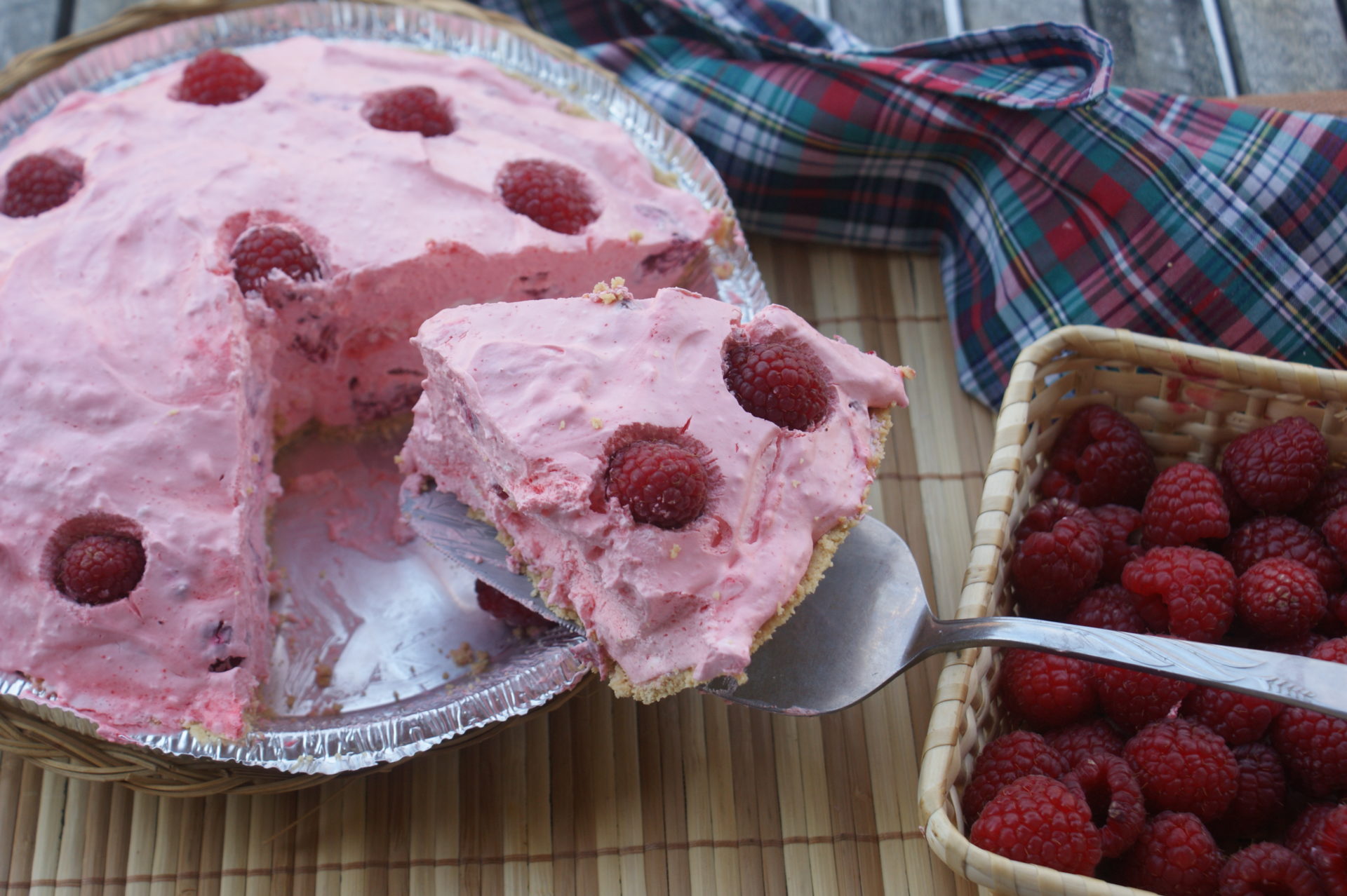 Serving up raspberry dream pie.