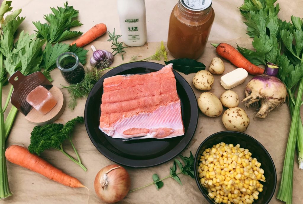 North coast salmon chowder ingredients.