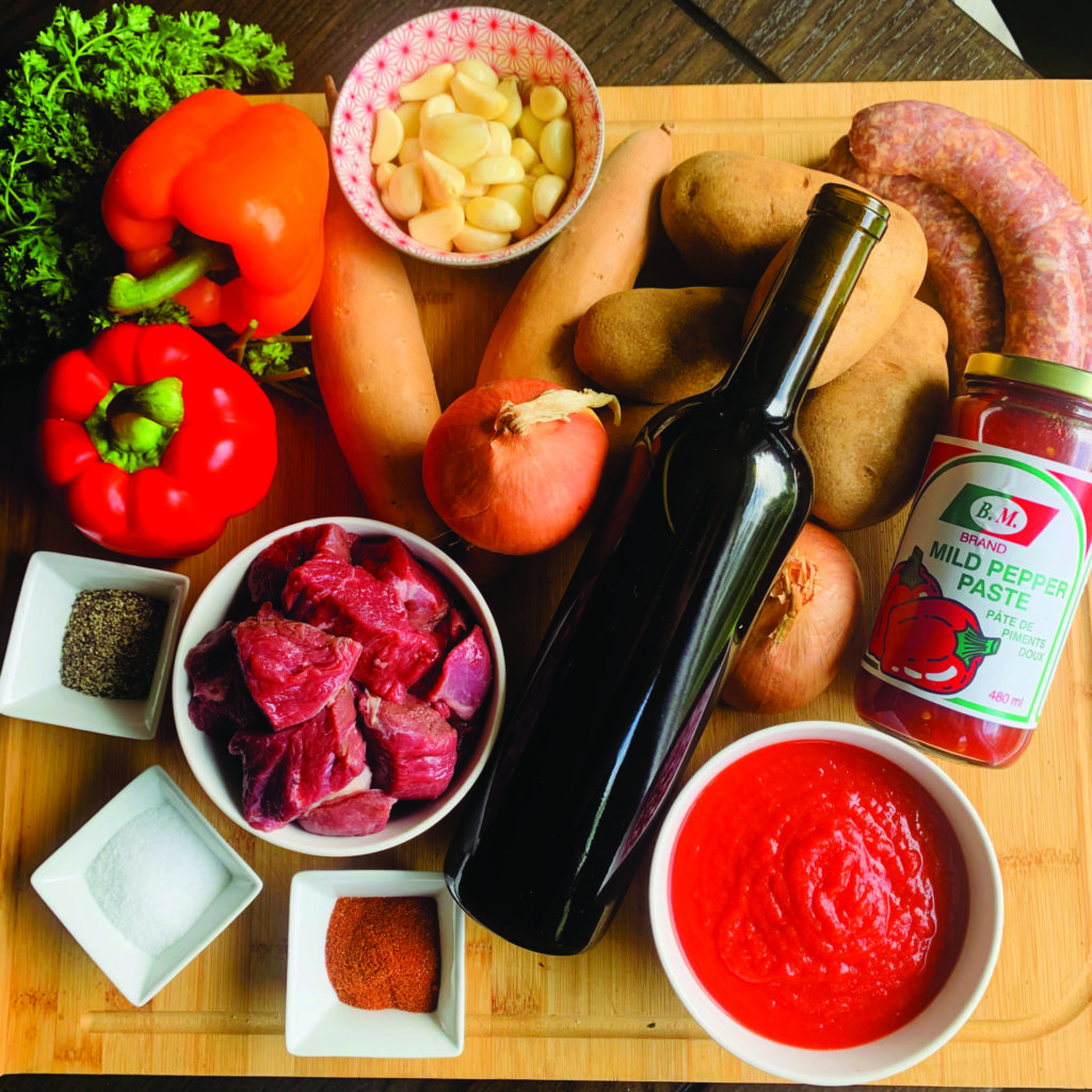 Portuguese Style Venison Stew ingredients.