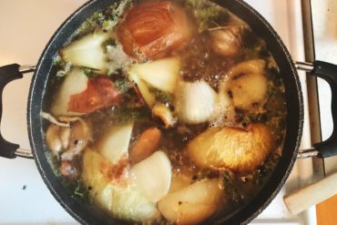 Simmering stock.