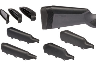 The Savage AccuFit Stock with all its component combs and lengths of pull shims. Photo by Vista Outdoors.