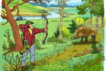 3D shoots are great fun for the whole family, and an excellent way to keep your archery skills sharp for hunting season. Illustration by Keith Milne.