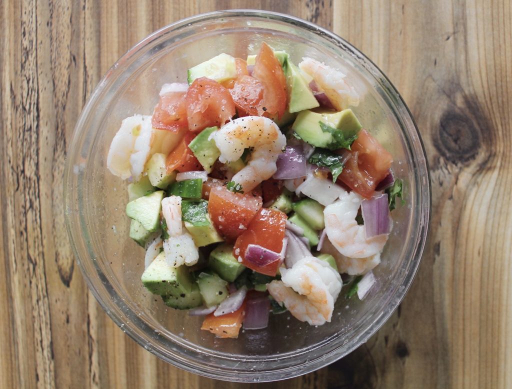 Easy prawn avocado salad. Credit: Raeanne O’Meara.