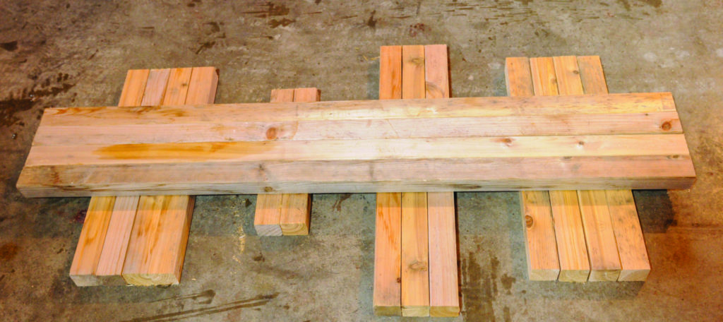 2B: The 2x2 boards for the smokehouse frame, cut from 2x4s.