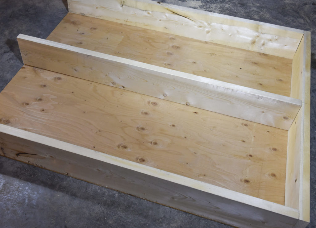 3.	The first step was to cut the parts for the frame. Our build used 2x8 lumber and 3/8-inch plywood. Parts were cut for a custom fit to my truck bed. 