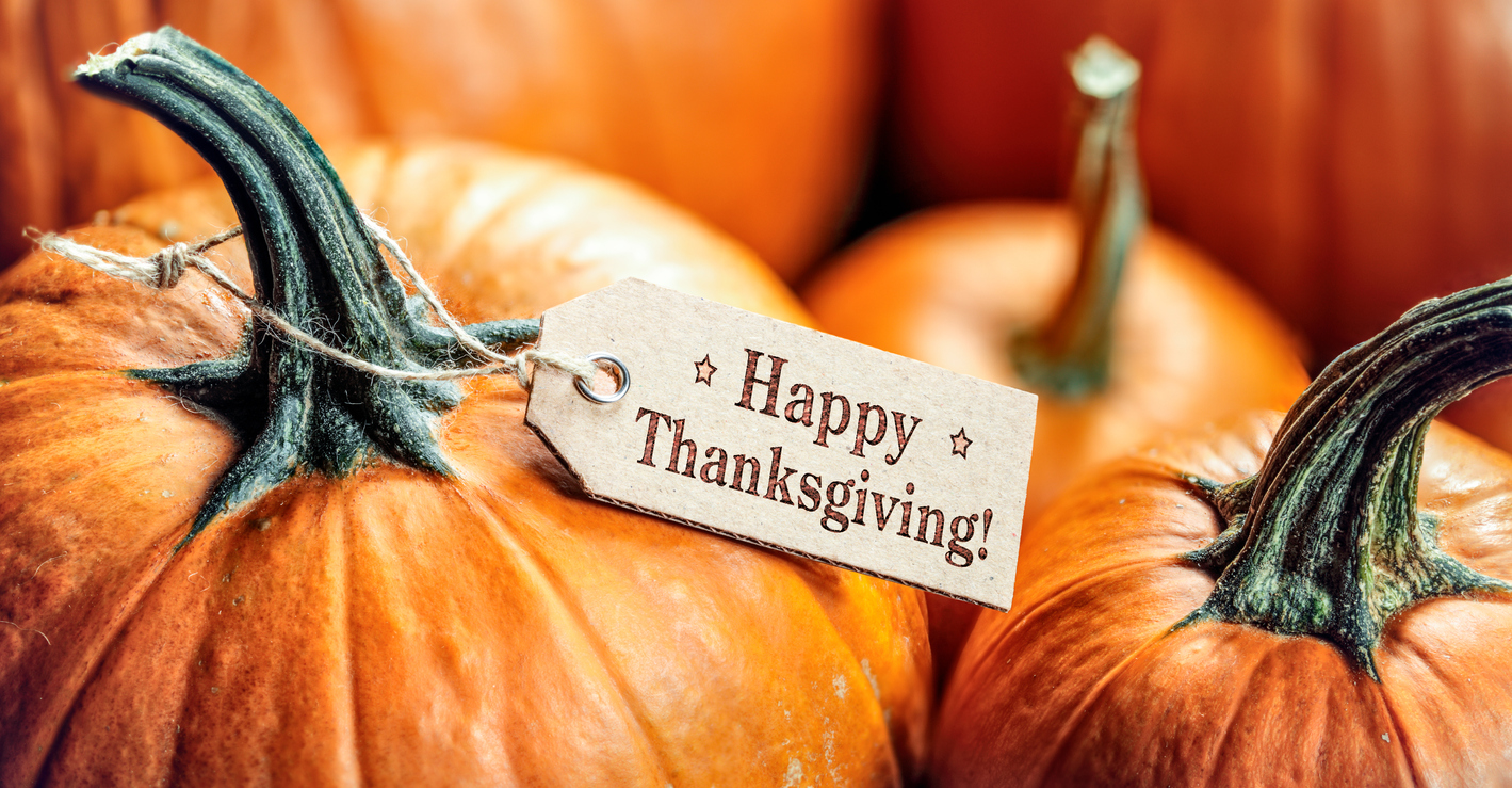 Pumpkins With Happy Thanksgiving Paper Tag.