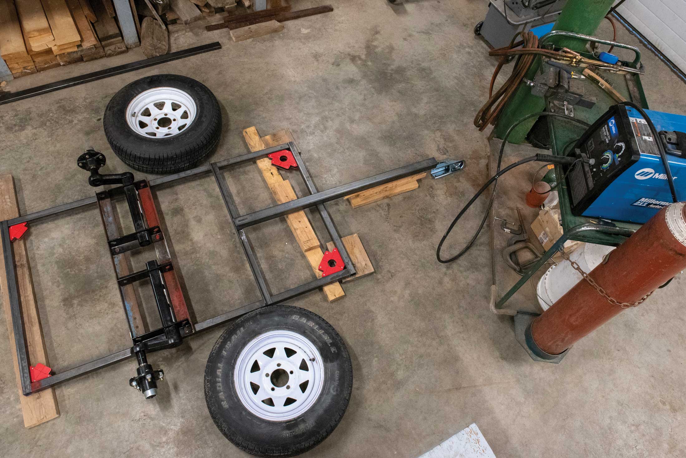 Step 1, plans and parts: I decided on the size, shape and parts specification for the trailer I wanted to build. I scrounged used metal where I could and purchased the parts and materials I needed.