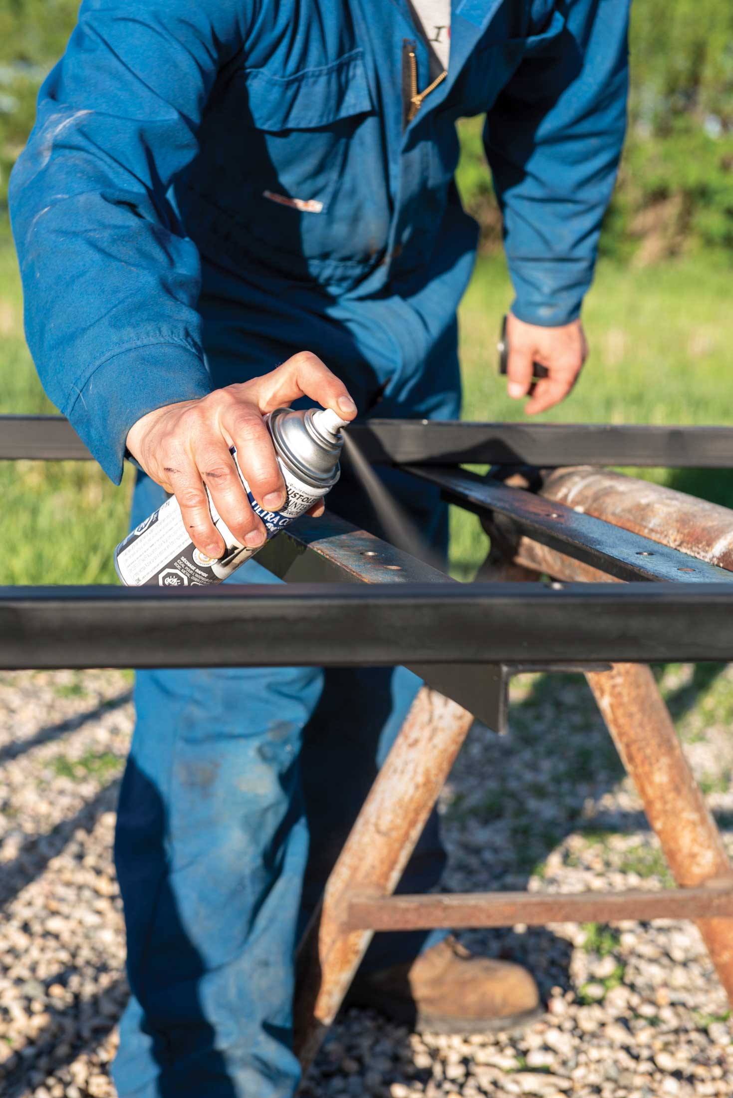 Step 6, painting: After welding the frame, the steel was painted before assembling.