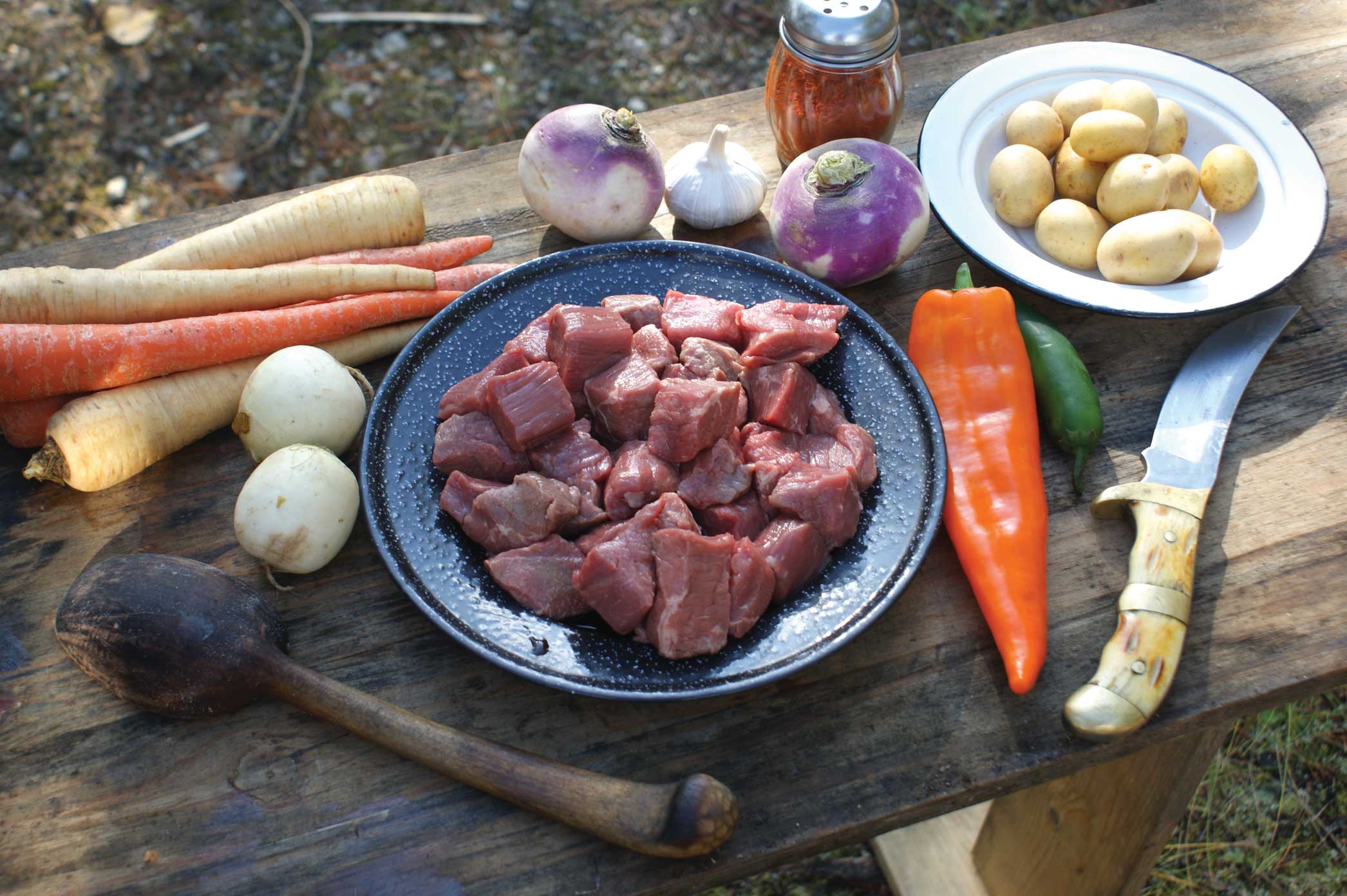 Dutch Oven Campfire Game Stew ingredients.