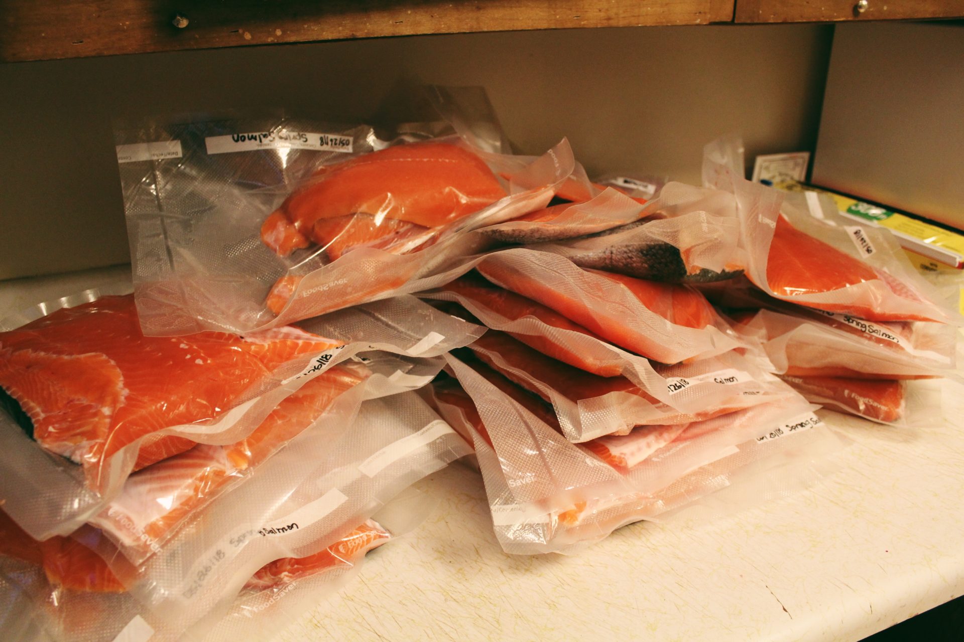 Frozen salmon.