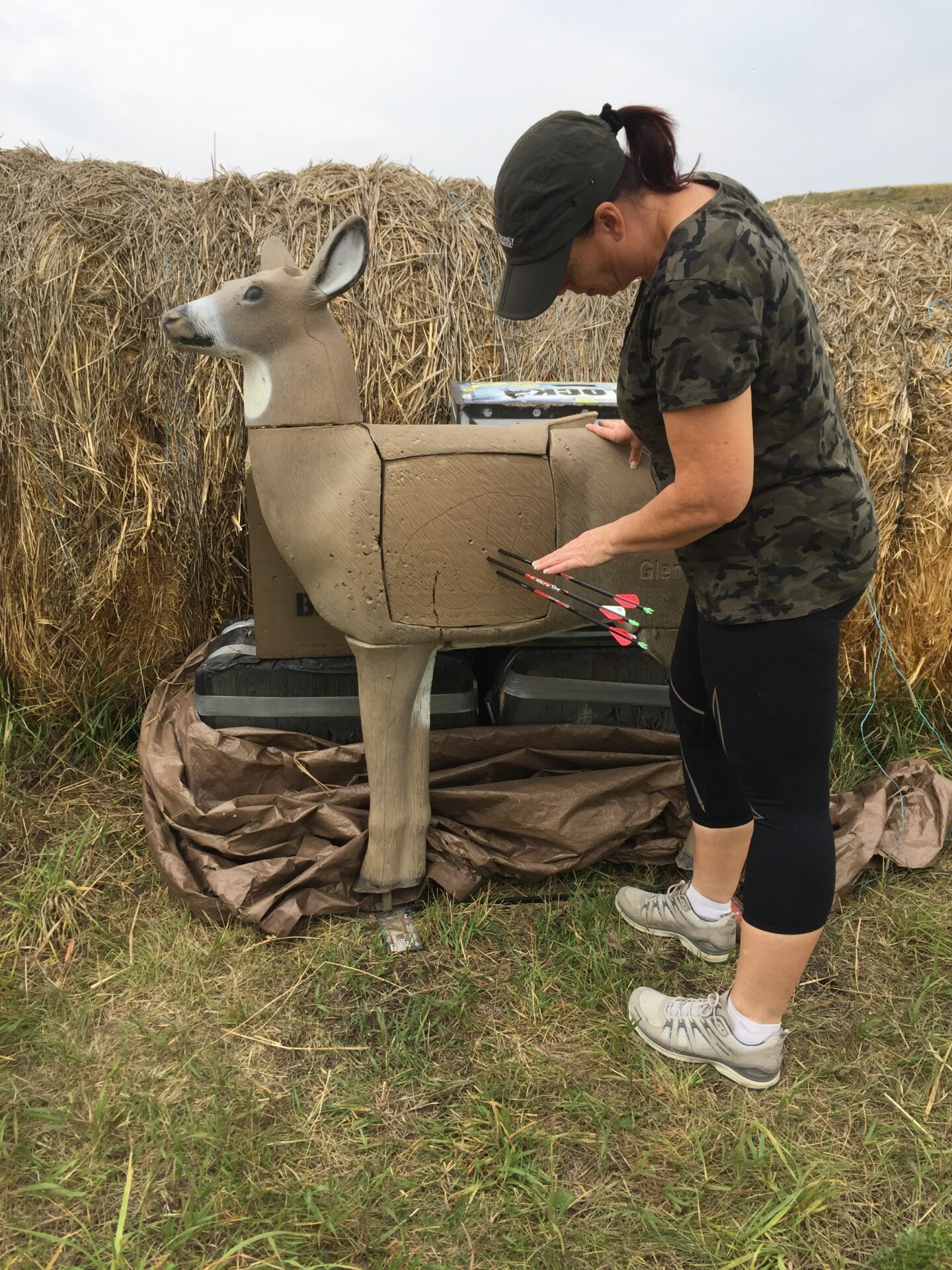 The author checking her shot placement on angled shots.