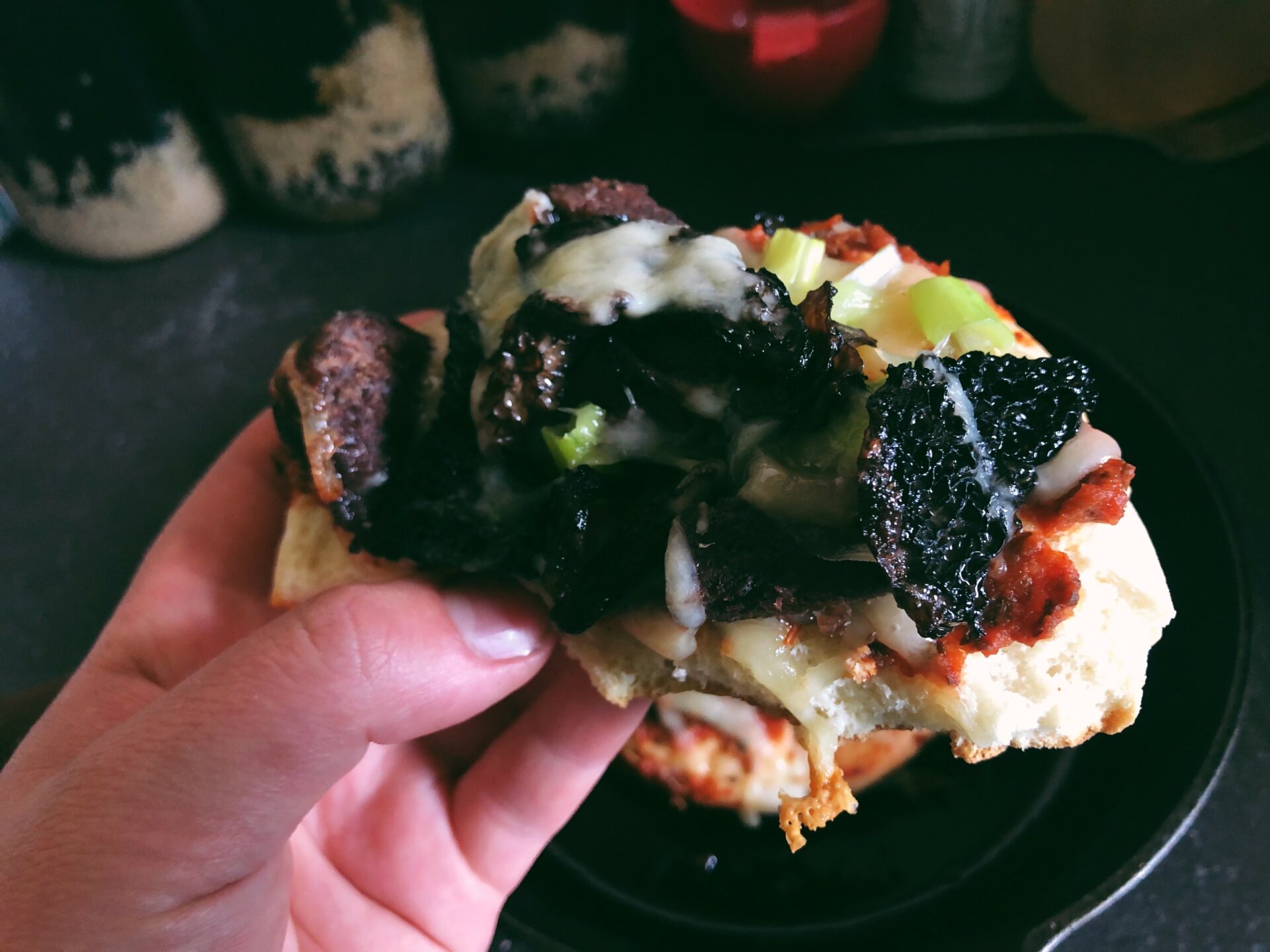 Easy Bear Sausage & Morel Mini Pizzas. Credit: Raeanne O’Meara.