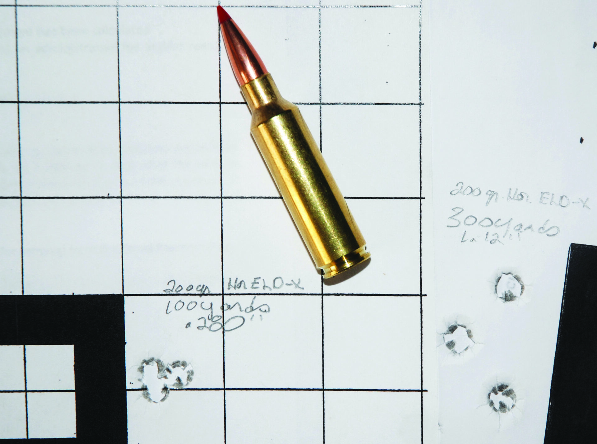 Handloaded Hornady 200-grain ELD-X bullets, driven by H414 powder, delivered outstanding .280 and 1.120 accuracy at 100 and 300 yards, respectively.