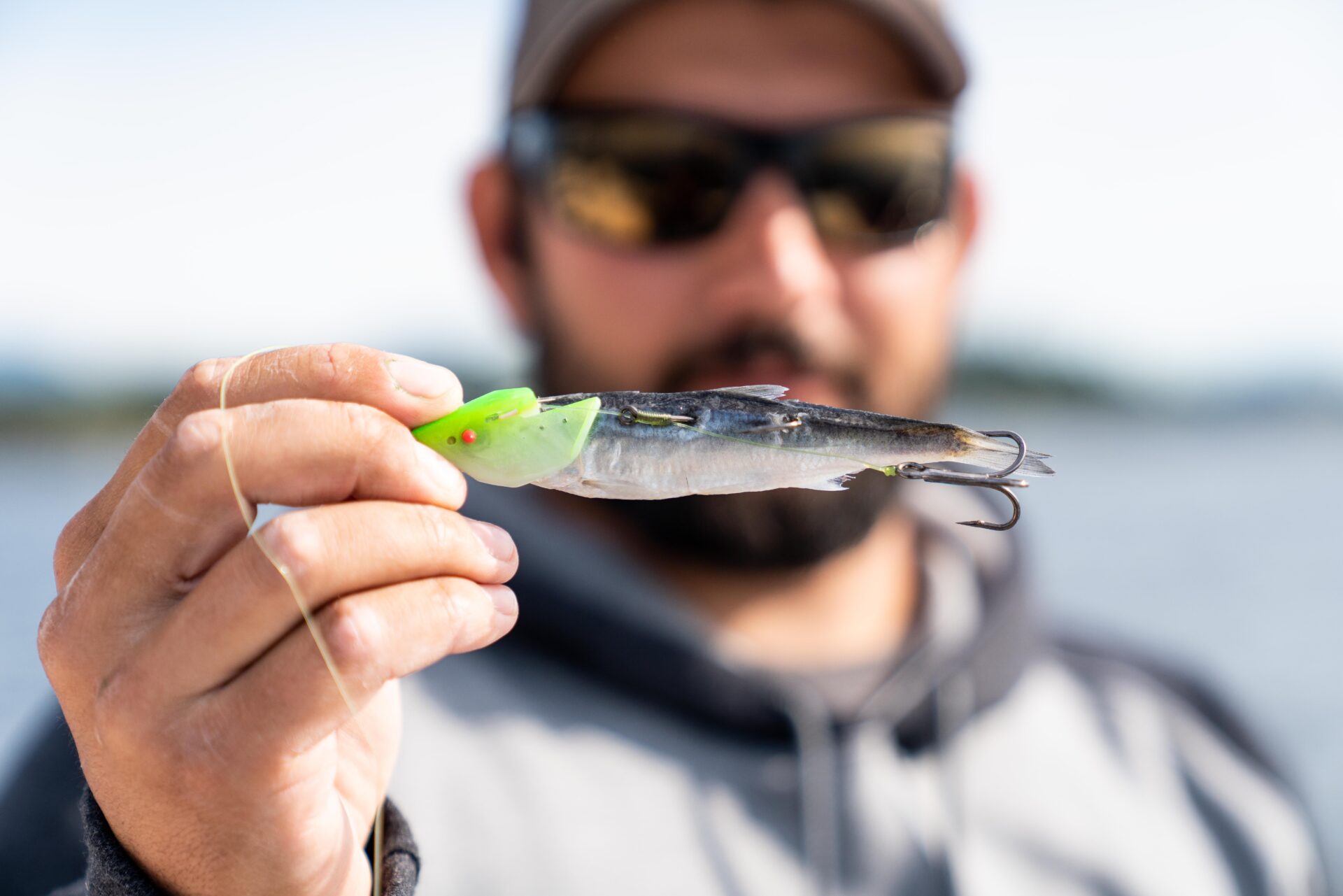 On the Owen Point run, try anchovy in a white, translucent or pale green head that is wire-rigged, with a glow or Madi flasher. Photo by Chase White.