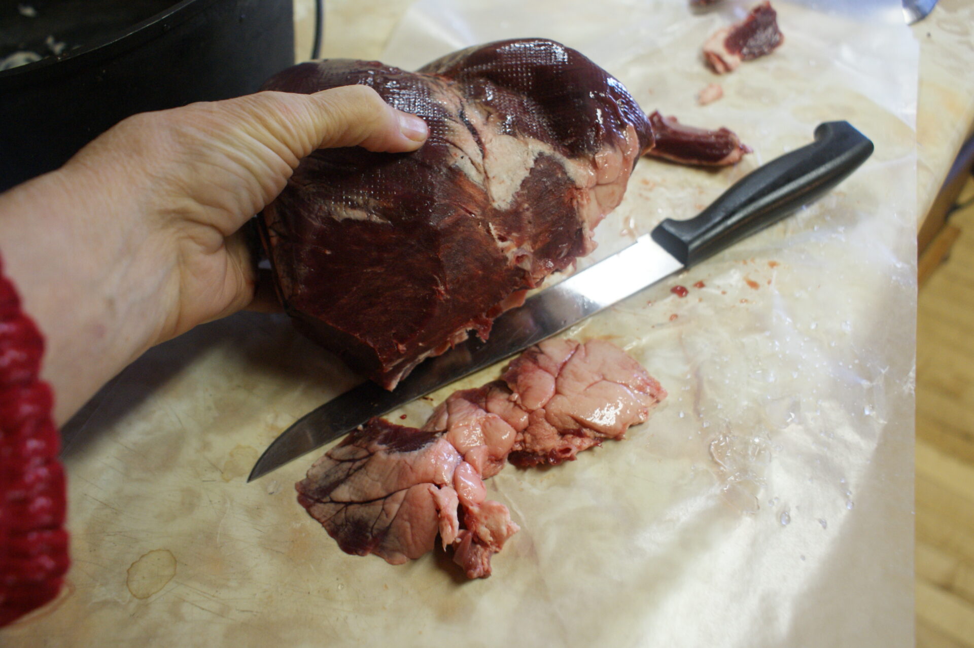 It’s important to trim the excess fat off the heart before cooking.