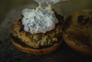 Riverside Catch & Cook: Salmon Burgers. Photo by Lindsay Derer.