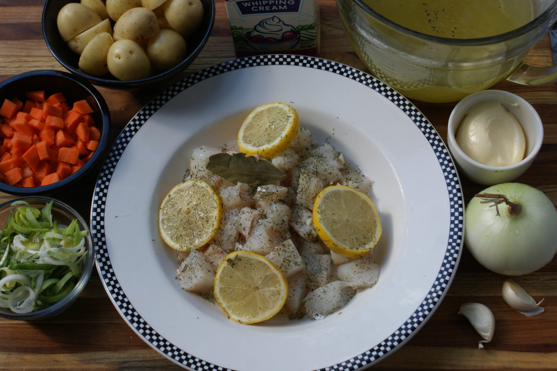 Ice Fisherman’s Finnish Burbot Soup with Rieska ingredients.