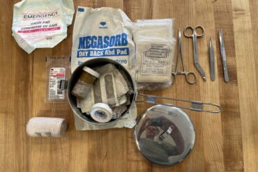 The author’s first aid kit, which conveniently fits into a cooking pot.