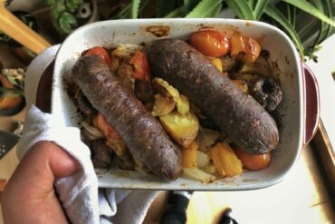 Wild Game Sausage Sheet Pan Dinner. Credit: Raeanne O’Meara.