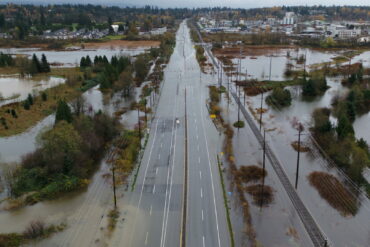 A devastating view of Highway 11 and the flooding in the area. Photo by BC Ministry Of Transportation & Infrastructure.