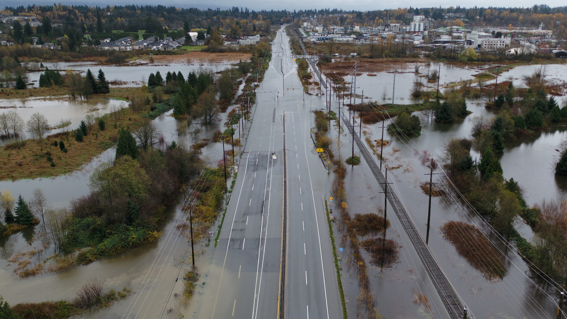 A devastating view of Highway 11 and the flooding in the area. Photo by BC Ministry Of Transportation & Infrastructure.