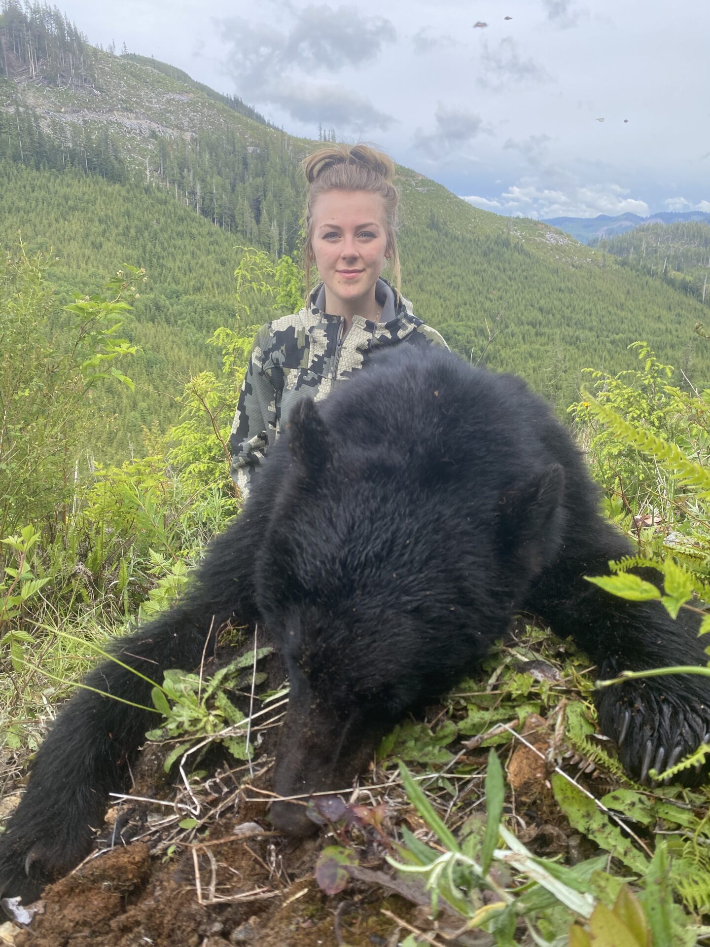 Holly Moroz and her first harvest, a black bear from Vancouver Island.