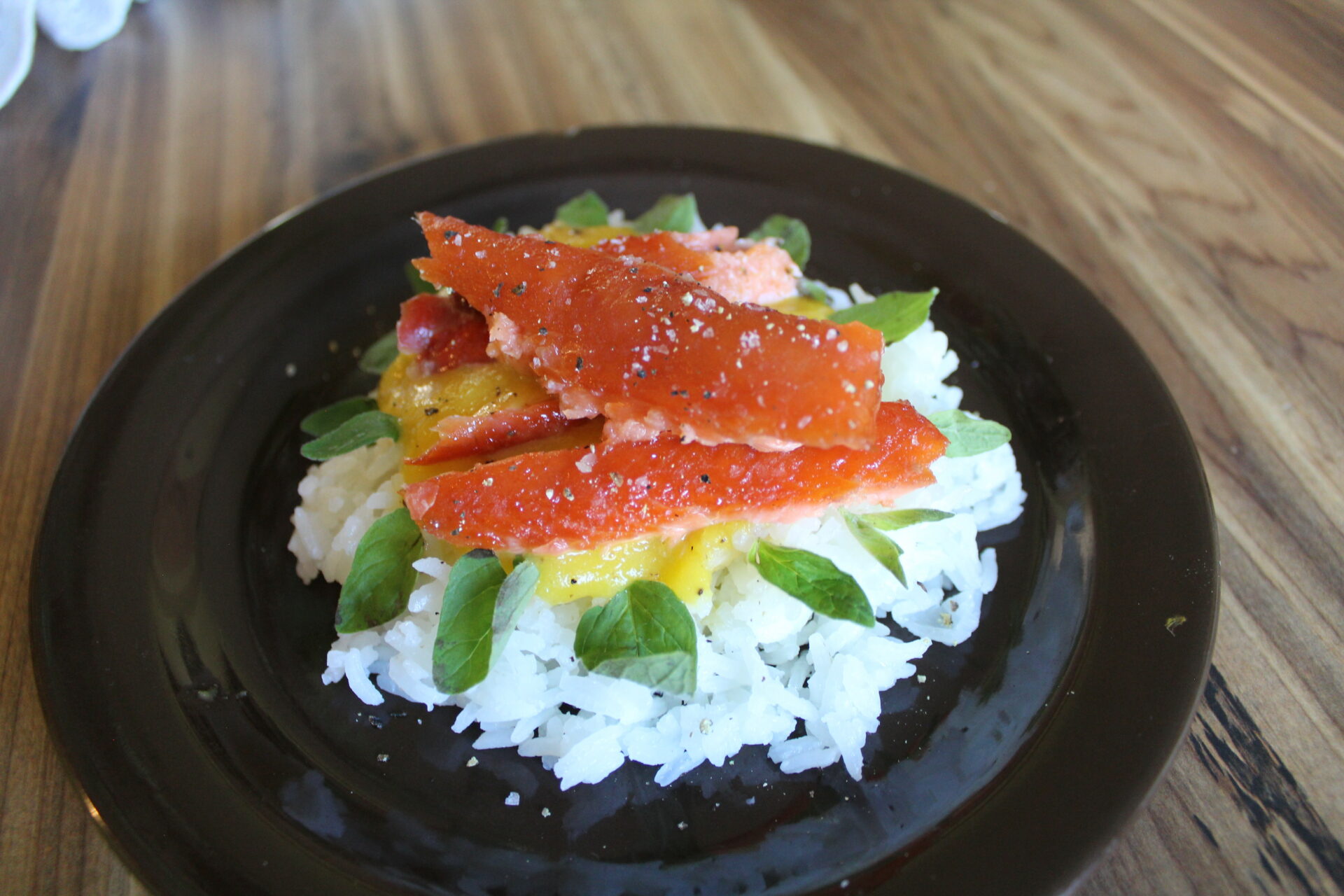 Quick Smoked Salmon With Mango Ginger Puree. Credit: Raeanne O’Meara.